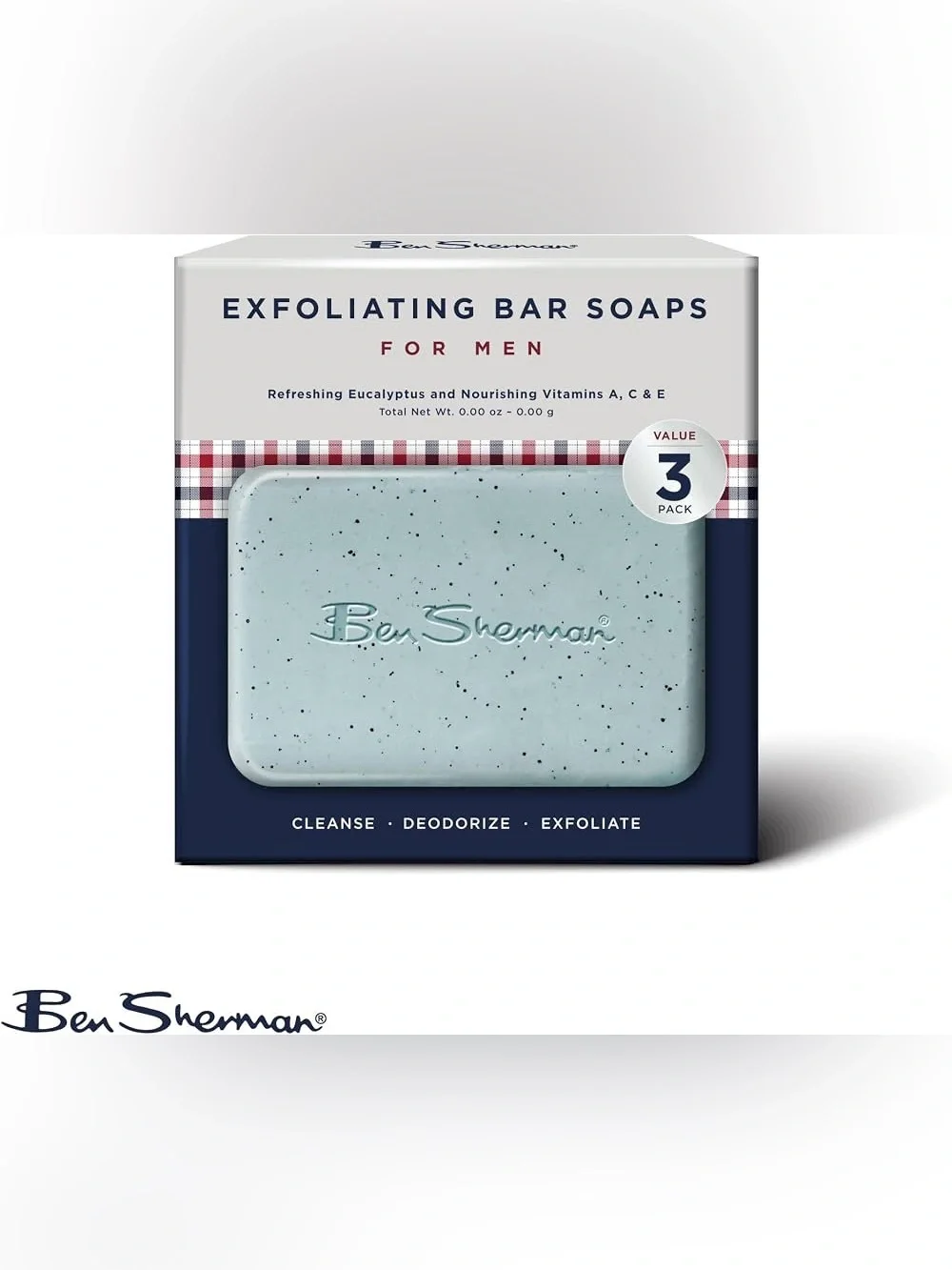 New Ben Sherman Exfoliating Bar Soaps for Men - Light Blue (3 Pack)